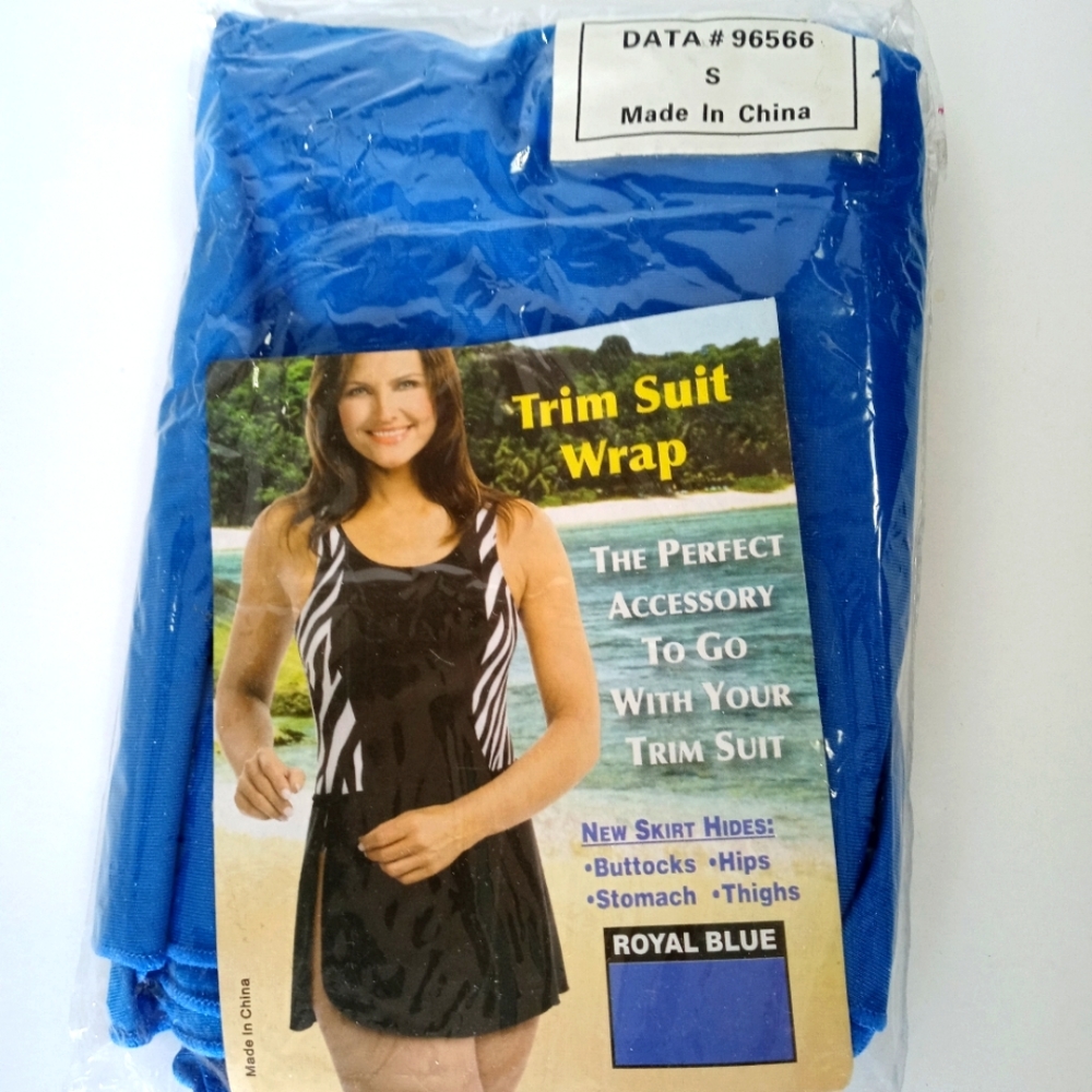 Trim Suit Blue Full Coverage Swimsuit Wrap Sz S (8-12) NIB